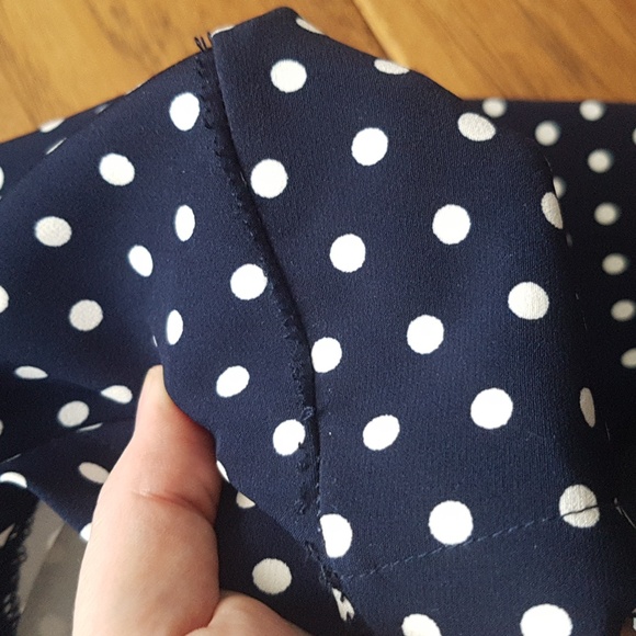 ModCloth Navy White Polka Dot Skirt With Faux Buttons/Belt and Pockets Size M - Picture 15 of 16
